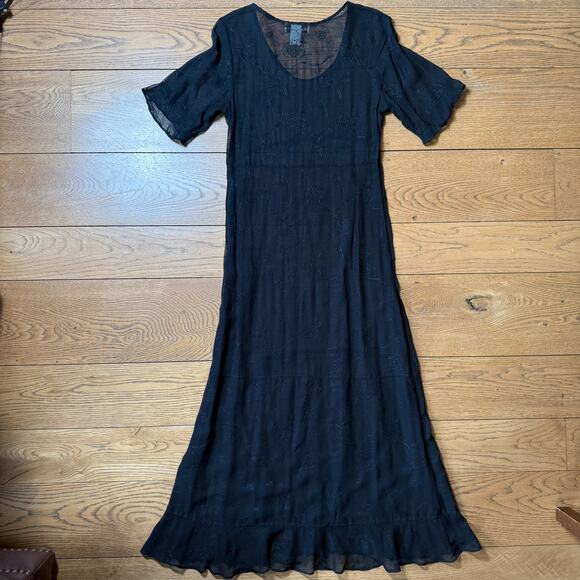 VTG Alexander Brown Los Angeles Maxi Dress SZ 1 Embroidered Sheer Witchy Fairy - Picture 2 of 10